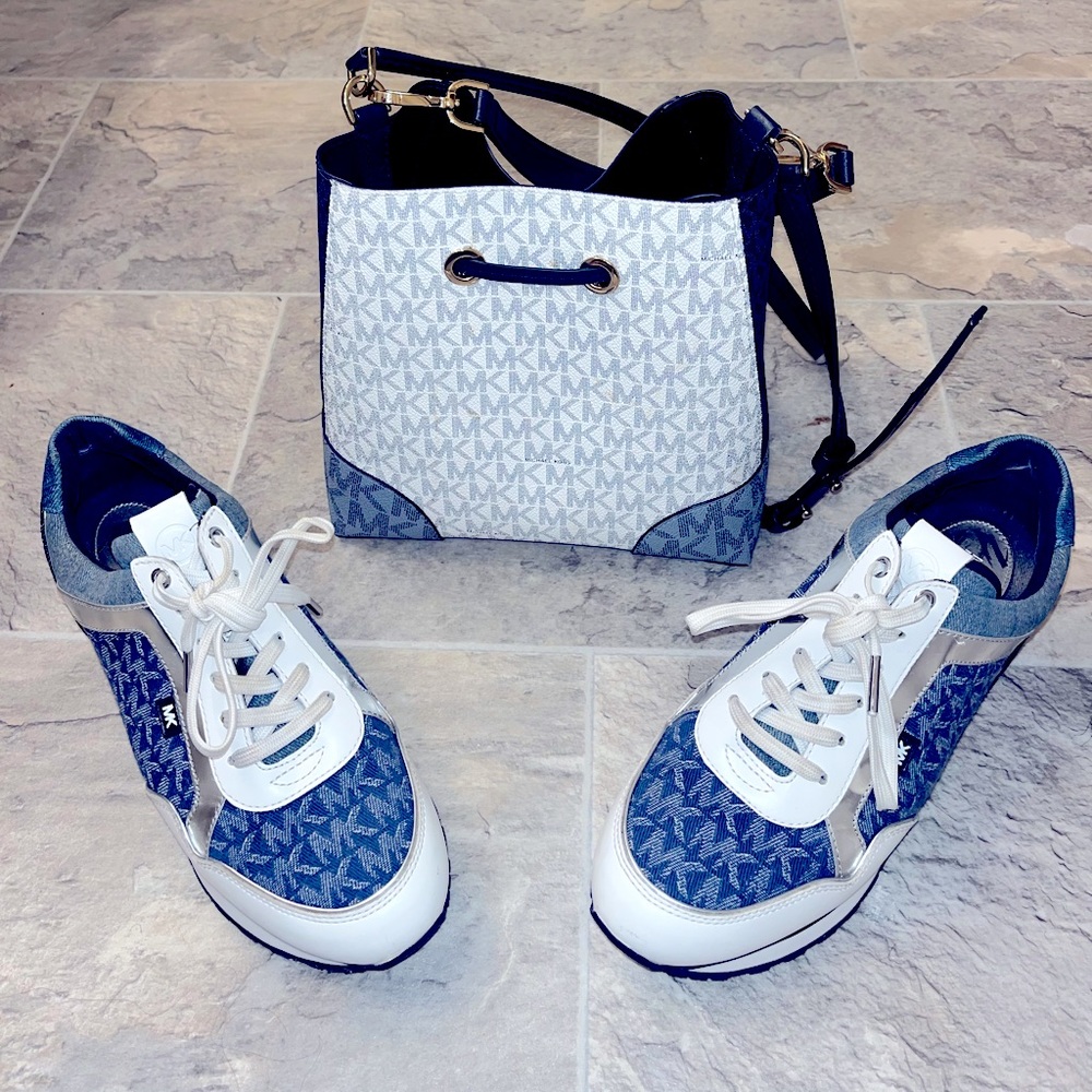 Michael Kors denim sneakers and purse